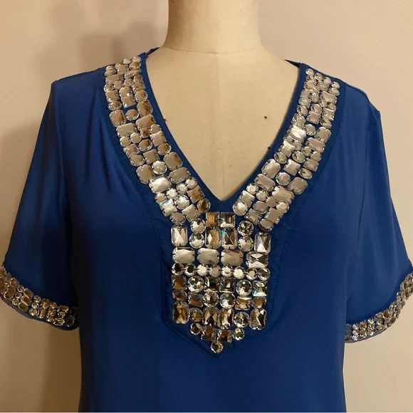 CSC Studio Royal Blue Jeweled Embellished V-Neck - Picture 4 of 8